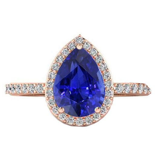 Rose Gold Halo Srilanka Sapphire Ring & Diamonds Jewelry 4 Carats