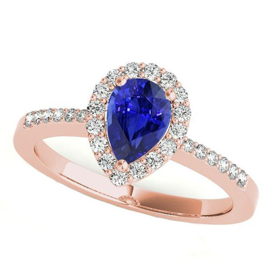 Rose Gold Halo Wedding Ring Ceylon Sapphire & Diamonds 4 Carats