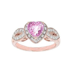 Rose Gold Heart Kunzite With Round Diamonds 13.10 Ct. Ladies Ring