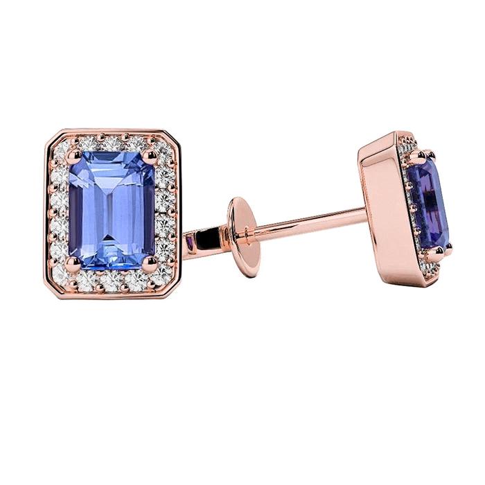 Rose Gold Prong Set Tanzanite With Diamonds 5.80 Ct Studs Earrings