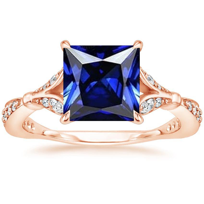 Rose Gold Ring With Accents Princess Cut Blue Sapphire 5.50 Carats