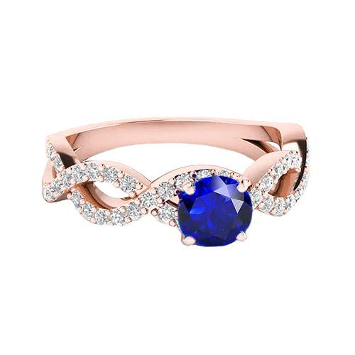 Rose Gold Round Diamond & Ceylon Sapphire Engagement Ring 4.50 Carats