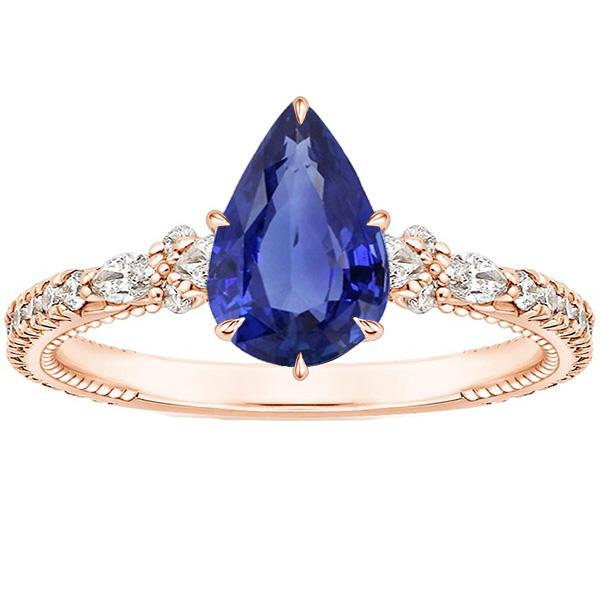 Rose Gold Sapphire Solitaire Ring Pear Srilankan With Accents 5 Carats