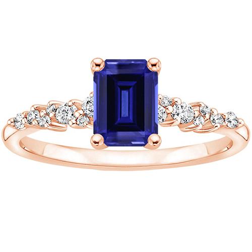 Rose Gold Solitaire Accents Ring Blue Sapphire & Diamond 3.50 Carats