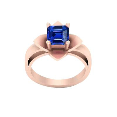 Rose Gold Solitaire Ring 1 Carat Blooming Flower Style Ceylon Sapphire