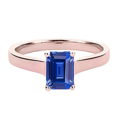 Rose Gold Solitaire Ring Emerald Ceylon Blue Sapphire 2 Carats