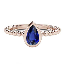 Rose Gold Solitaire Ring Pear Blue Sapphire 1.50 Carats Bezel Set