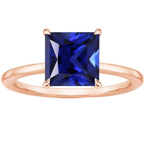 Rose Gold Solitaire Ring Princess Sri Lankan Sapphire 3.50 Carats