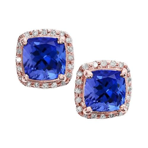 Rose Gold Tanzanite And Diamonds 6.70 Ct Women Studs Earrings