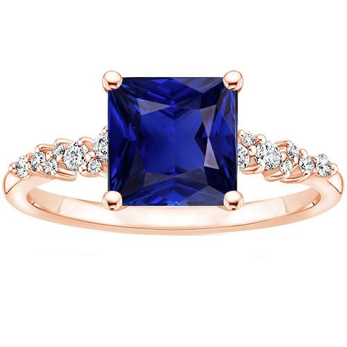 Rose Gold Women's Blue Sapphire Gemstone Ring With Accents 3.75 Carats