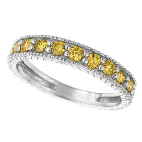 Round 0.45 Carat Yellow Sapphire Ring Band White Gold 14K