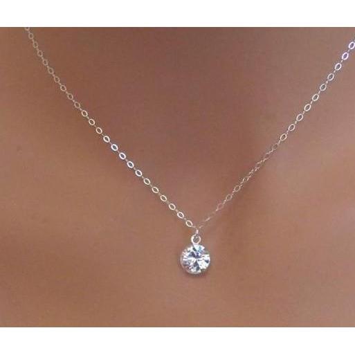 Round 1 Carat Diamond Women Necklace 14K White Gold