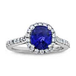 Round 2.50 Carats Blue Sapphire With Diamond Ring White Gold 14K