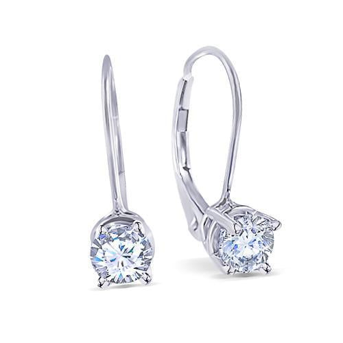 Round 3 Carat Diamond Earring Pair Leverbacks White Gold 14K