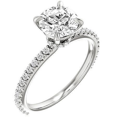 Round 3.40 Carats Diamonds Solitaire Ring With Accents White Gold 14K