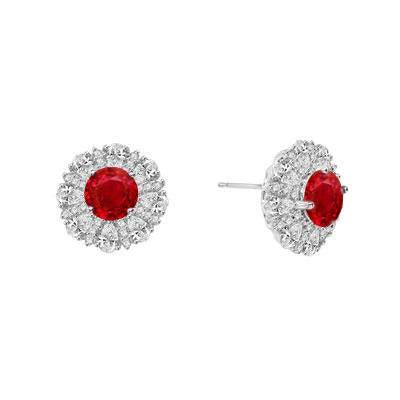 Round 4.70 Carats Ruby And Diamonds Studs Earrings Gold White 14K