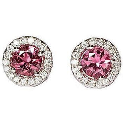 Round 8 Carats Tourmaline & Natural Earth Mined Diamond Stud Pave Earring White Gold 14K