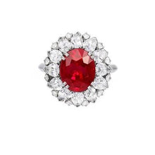 Round And Pear Cut Diamonds With Ruby Ring 17.75 Ct White Gold 14K