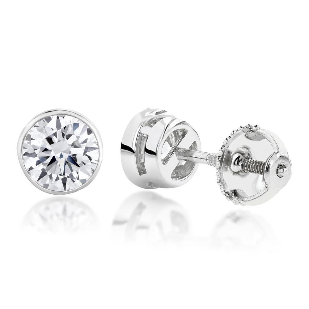 Round Bezel Set 1.90 Carats Diamond Women Stud Earring White Gold 14K