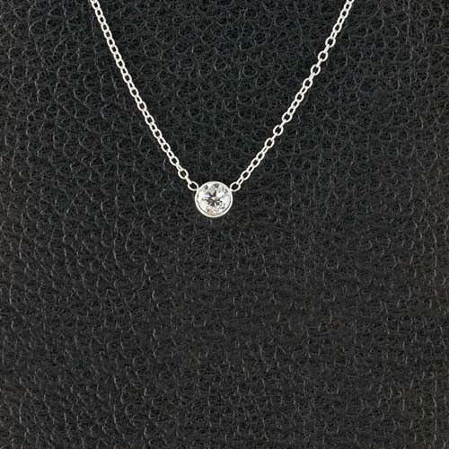 Round Brilliant Cut 1 Carat Diamond Pendant Necklace 14K White Gold