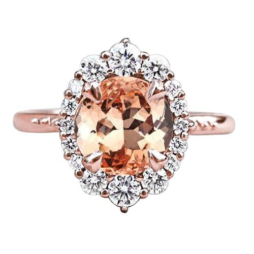 Round Brilliant Cut 15 Ct Morganite And Diamonds Ring 14K Rose Gold