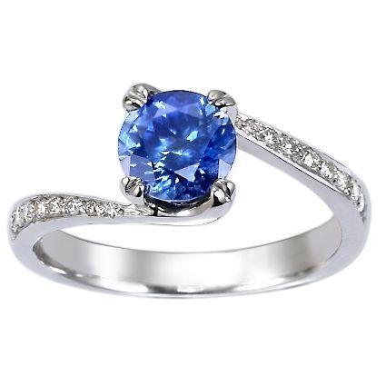 Round Brilliant Cut 2.50 Ct Sri Lanka Sapphire Diamond Ring White Gold