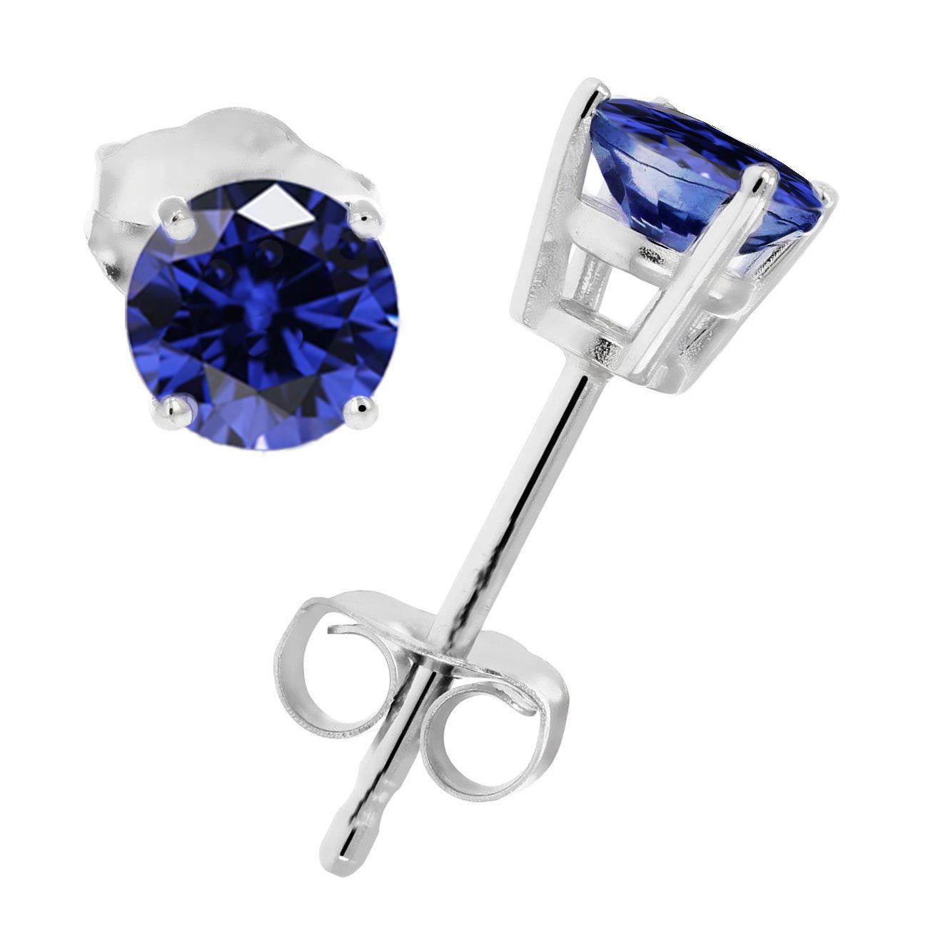 Round Brilliant Cut 6 Carats Tanzanite Studs Earrings White Gold 14K