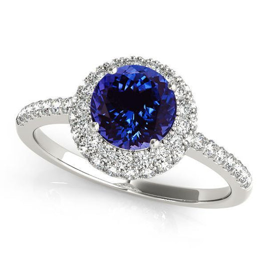 Round Brilliant Cut 6.75 Ct Tanzanite And Diamonds Ring Gold White