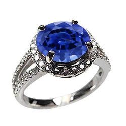 Round Brilliant Cut & Sri Lanka Sapphire 4.15 Ct. Diamond Ring WG 14K