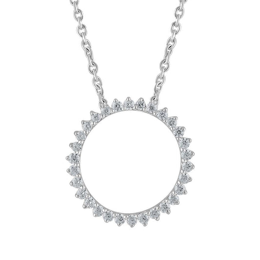 Round Brilliant Shape Diamond Circle Pendant Necklace 3.0 Carat WG 14K