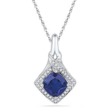 Round Ceylon Sapphire Pendant Diamond 1.07 Carats 14K White Gold 14K