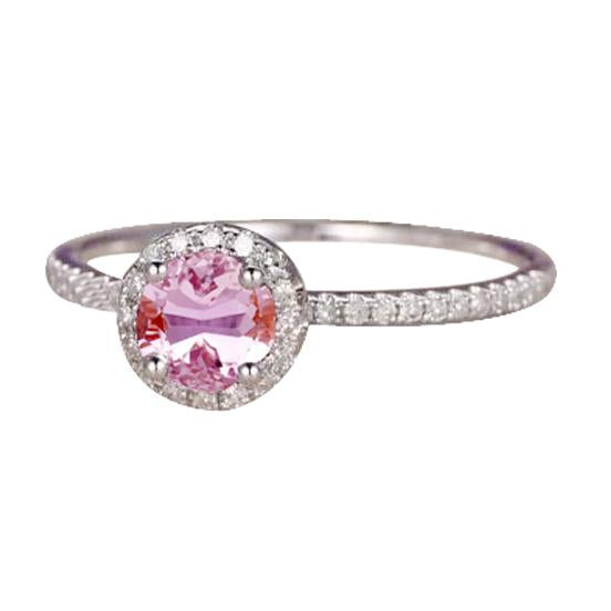 Round Cut 10.75 Carats Pink Kunzite With Diamonds Ring White Gold 14K