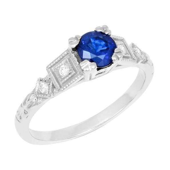 Round Cut 1.65 Ct Sri Lankan Sapphire And Diamonds Ring White Gold 14K