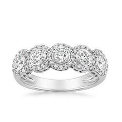 Round Cut 3.10 Carats Natural Earth Mined Diamond Wedding Band 14K White Gold