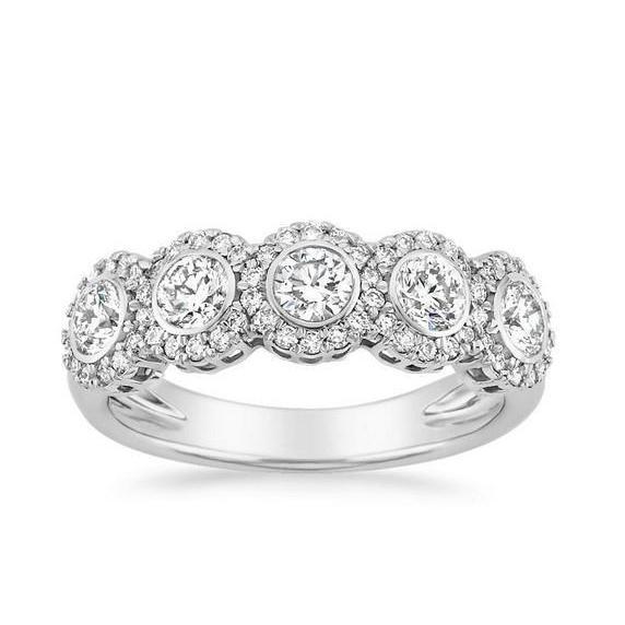 Round Cut 3.10 Carats Diamond Wedding Band 14K White Gold