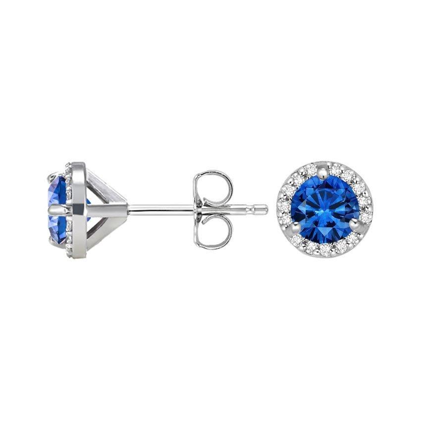 Round Cut 3.20 Carats Sri Lanka Sapphire Diamonds Studs Earrings