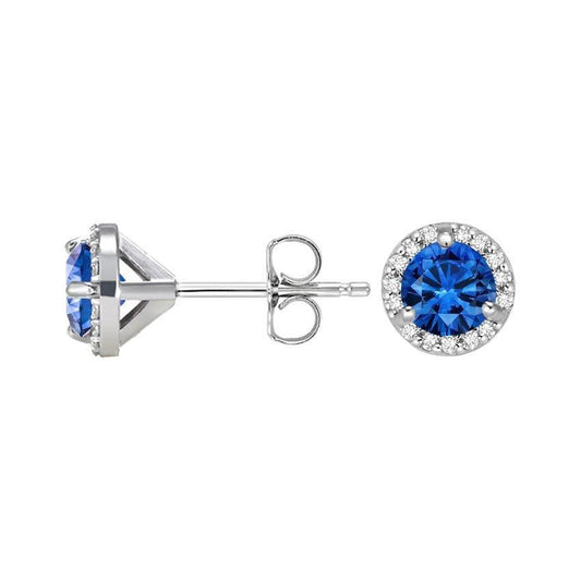 Round Cut 3.20 Carats Sri Lanka Sapphire Diamonds Studs Earrings