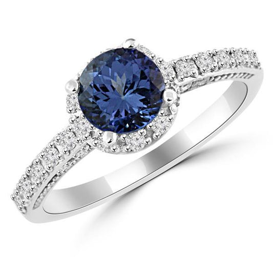 Round Cut 4 Carats Ceylon Sapphire Wedding Ring White Gold 14K