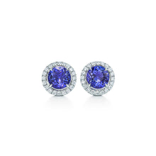 Round Cut 4 Carats Tanzanite And Diamond Halo Stud Earrings