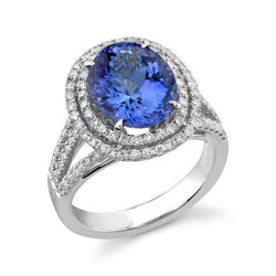 Round Cut 4.10 Carats Tanzanite And Diamonds Wedding Ring 14K WG