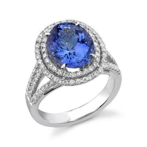 Round Cut 4.20 Carats Tanzanite And Diamonds Wedding Ring 14K Wg