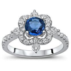 Round Cut 4.30 Ct Sri Lanka Blue Sapphire Natural Earth Mined Diamonds Fancy Ring