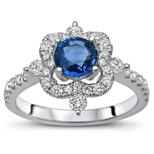 Round Cut 4.30 Ct Sri Lanka Blue Sapphire Diamonds Fancy Ring