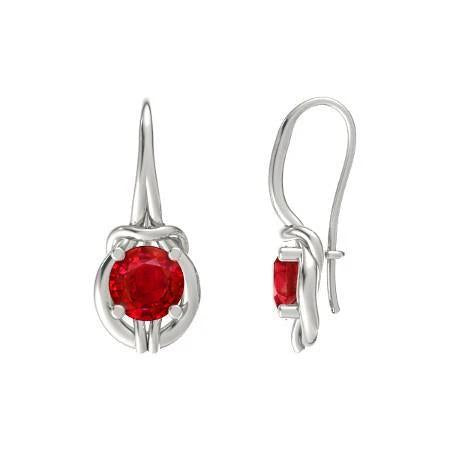 Round Cut 5 Carat Red Ruby Lady Dangle Earrings White Gold 14K