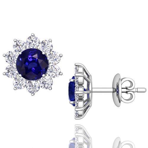 natural round sapphire 5ct earring front view