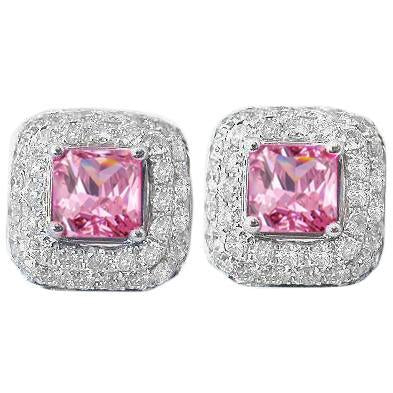 Round Cut 5 Ct. Pink Sapphire With Diamonds Studs Earring Gold 14K