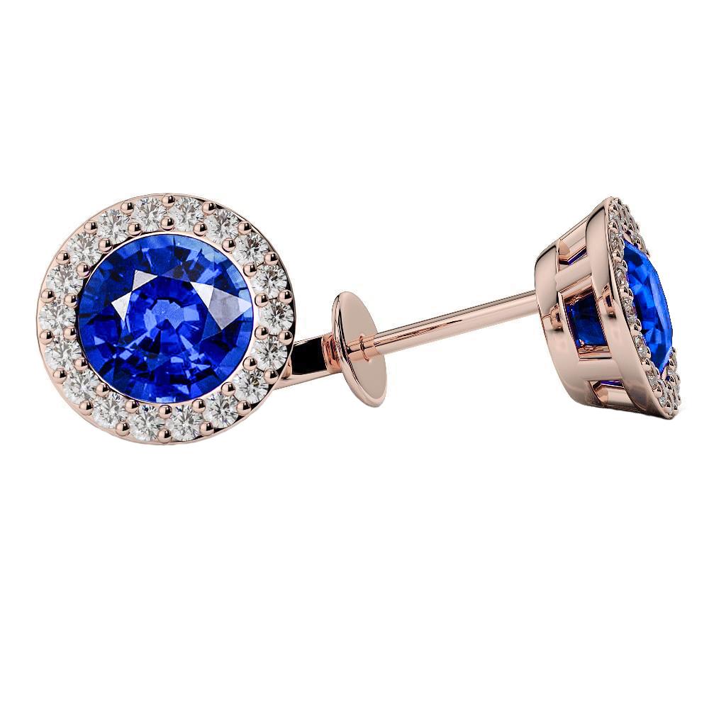 Round Cut 5.90 Carats Sapphire With Diamonds Women Studs Halo 14K Wg
