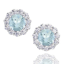 Round Cut Aquamarine With Halo Diamond Stud Earrings 7 Carat WG 14K