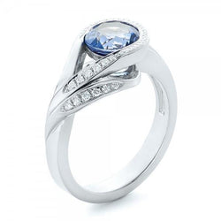 Round Cut Blue Sapphire And Diamonds 2.50 Ct Ring White Gold 14K