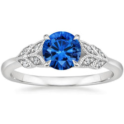 Round Cut Blue Sapphire With Natural Earth Mined Diamonds 2.25 Ct Ring New White Gold 14K